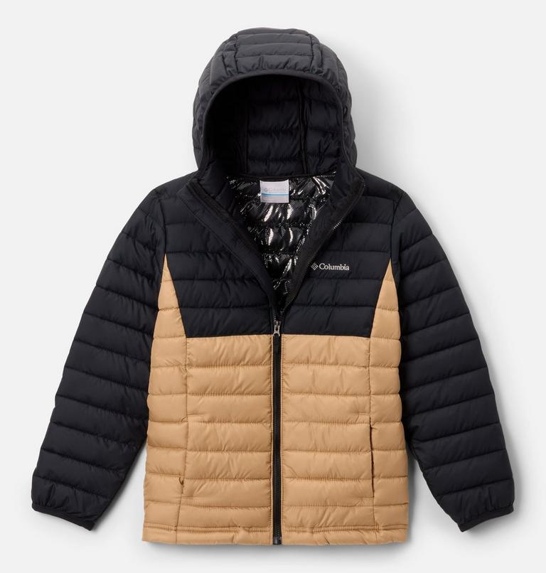 Boy's Powder Lite II Hooded Insulated Jacket, Color: Canoe, Black, image 1