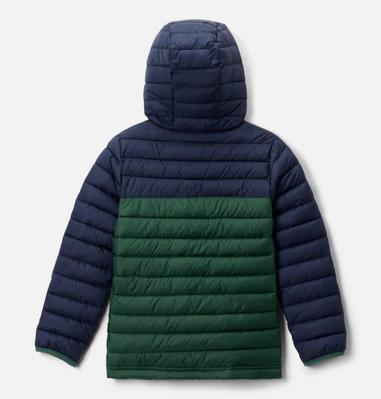 Boy's Powder Lite II Hooded Insulated Jacket, Color: Rain Forest, Collegiate Navy, image 2