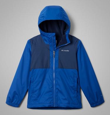 Boy's Rainy Trails II Fleece Lined Waterproof Jacket, Color: Mountain Blue, Collegiate Navy Slub, image 3