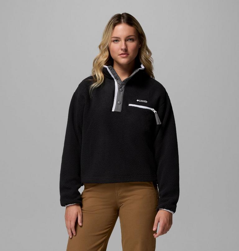 Women's Helvetia II Cropped Sherpa Half Snap Fleece, Color: Black, image 1