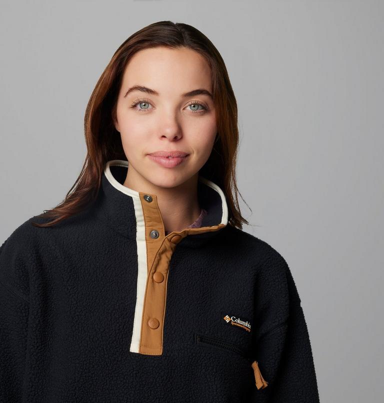 Women's Helvetia II Cropped Sherpa Half Snap Fleece, Color: Black, image 5