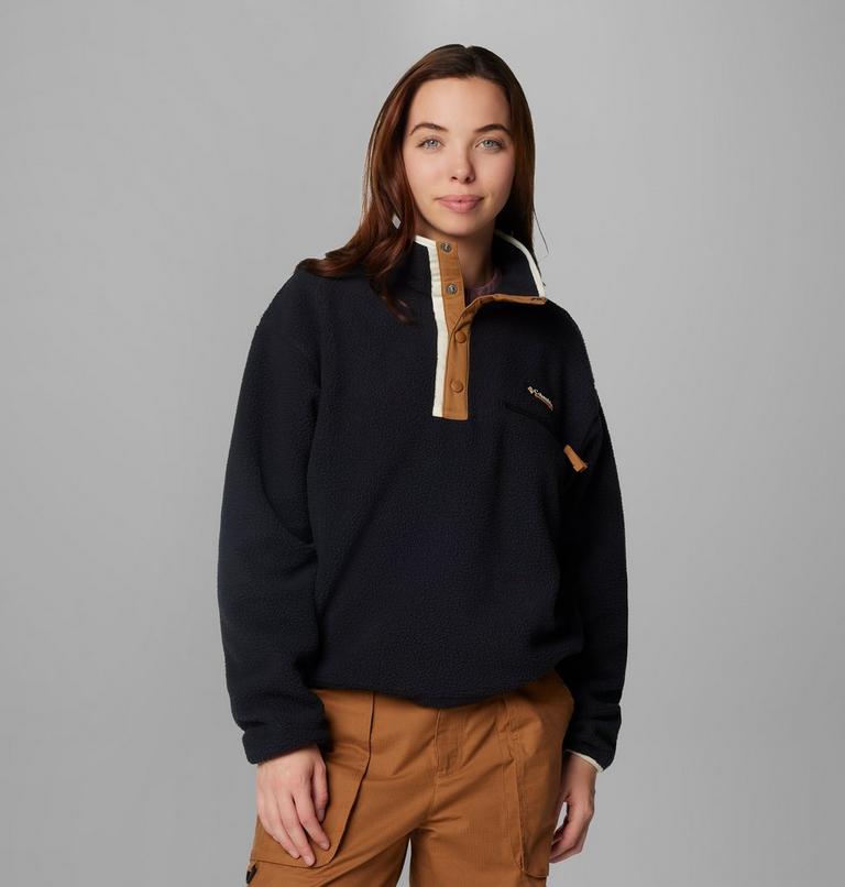 Women's Helvetia II Cropped Sherpa Half Snap Fleece, Color: Black, image 1