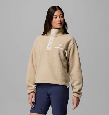 Women's Helvetia II Cropped Sherpa Half Snap Fleece, Color: Ancient Fossil, Dark Stone, Chalk, image 24