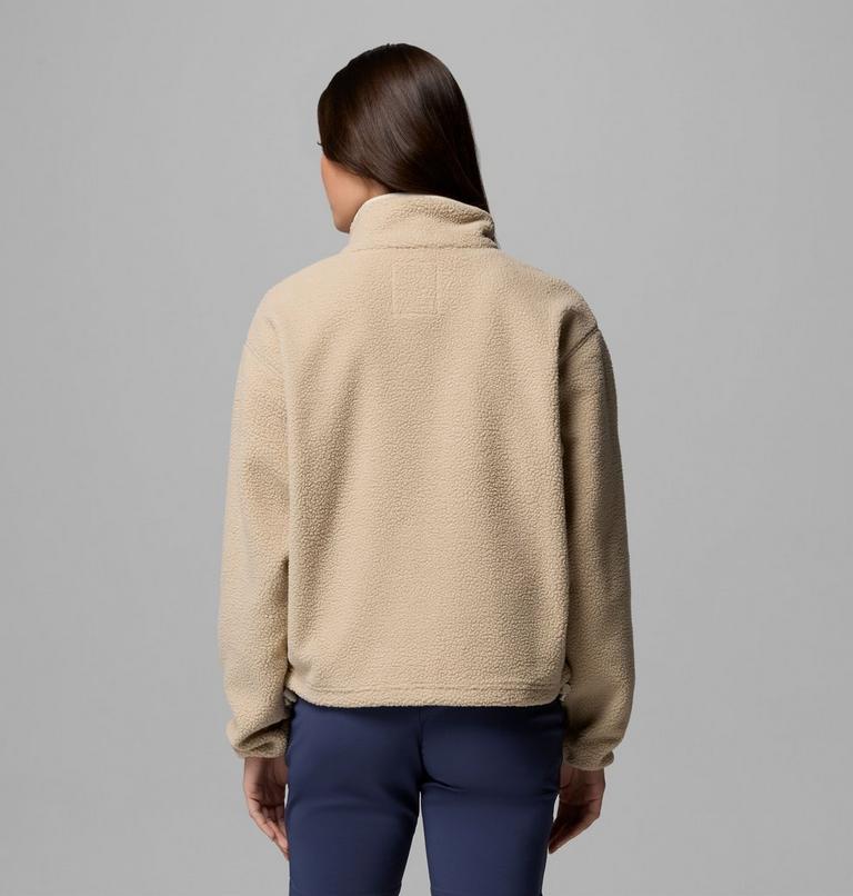 Women's Helvetia II Cropped Sherpa Half Snap Fleece, Color: Ancient Fossil, Dark Stone, Chalk, image 3