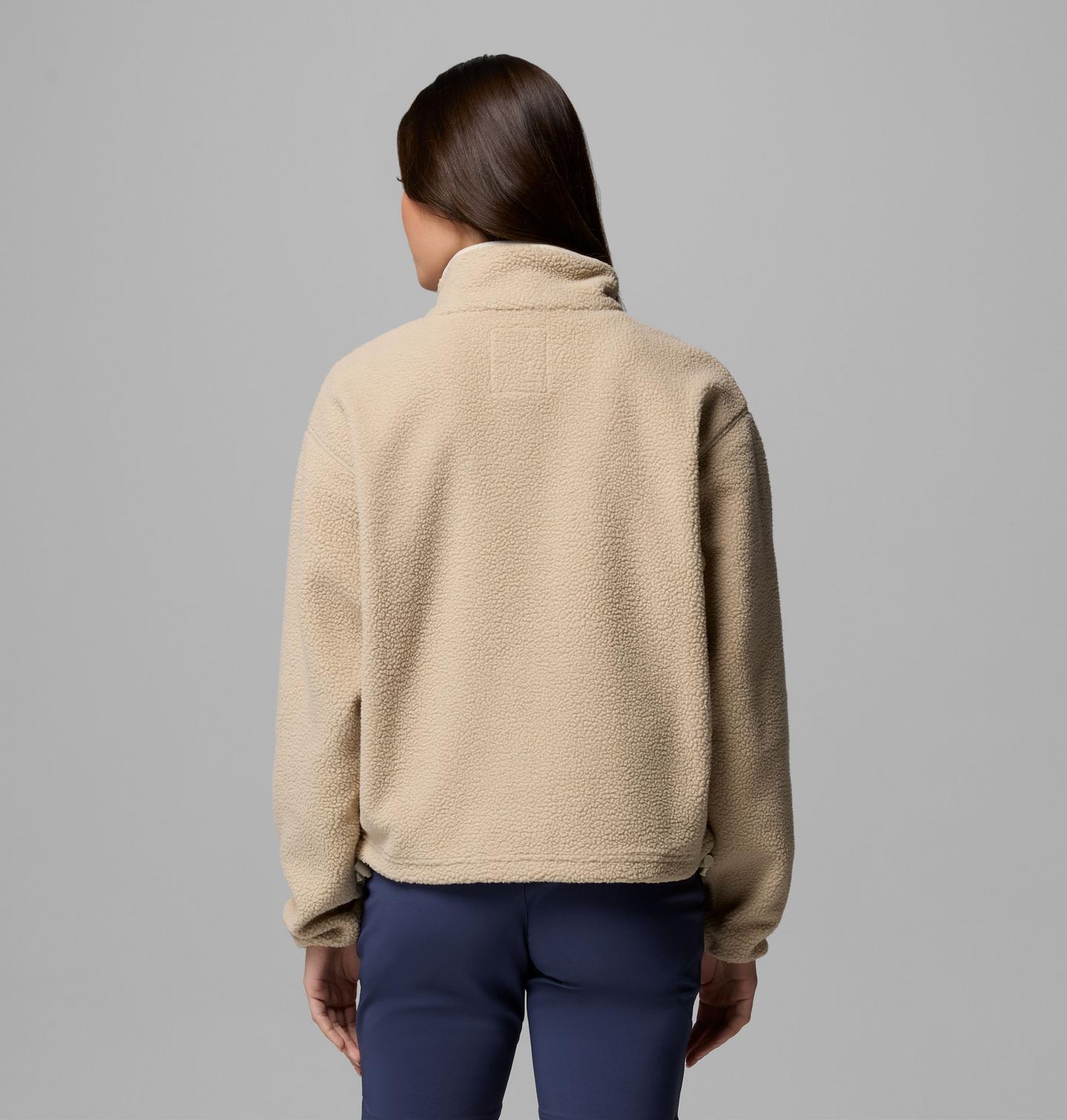 Женский свитер Columbia Helvetia II Cropped Half Snap Fleece Pullover, цвет: Серо-бежевый / Белый — фото 3