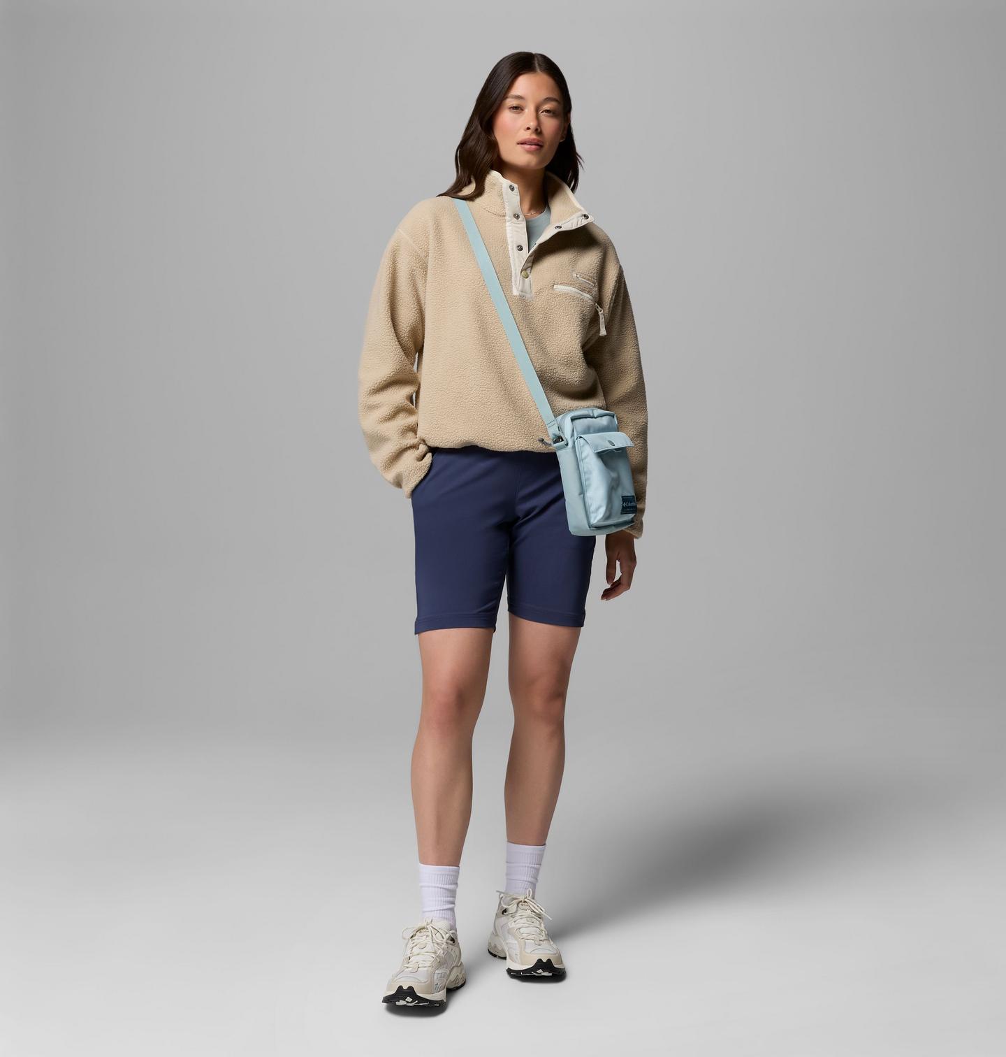 Женский свитер Columbia Helvetia II Cropped Half Snap Fleece Pullover, цвет: Серо-бежевый / Белый — фото 2
