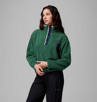 Women's Helvetia II Cropped Sherpa Half Snap Fleece, Color: Rain Forest, Collegiate Navy, Dark Stone, image 16