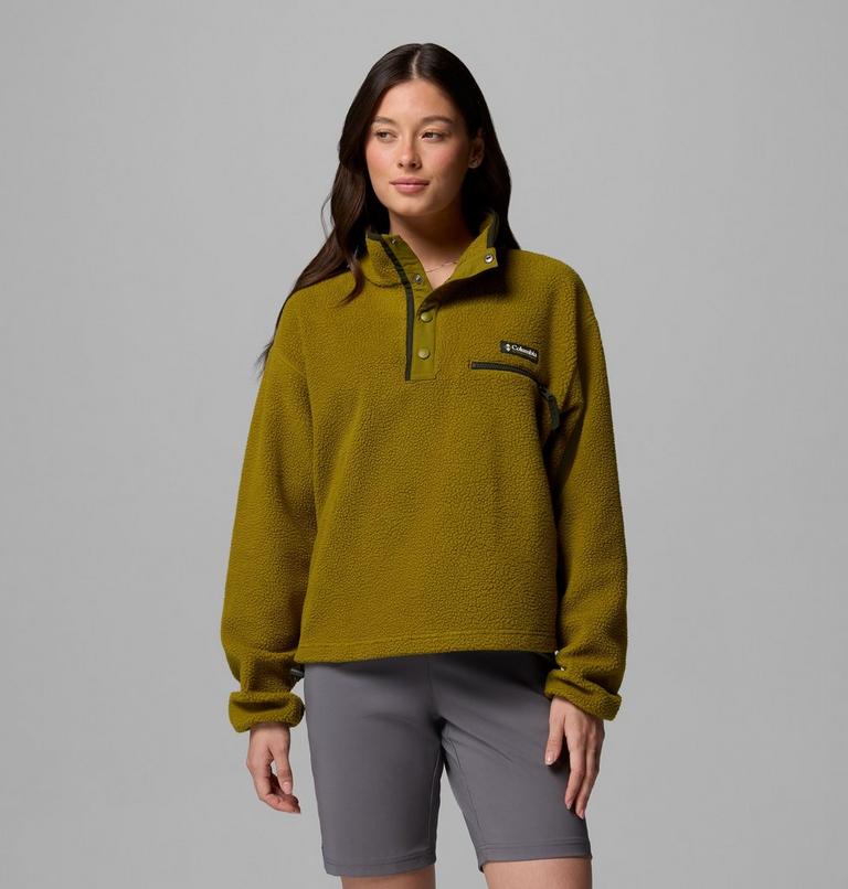 Women's Helvetia II Cropped Sherpa Half Snap Fleece, Color: Mossy Green, Mossy Green, Greenscape, image 1