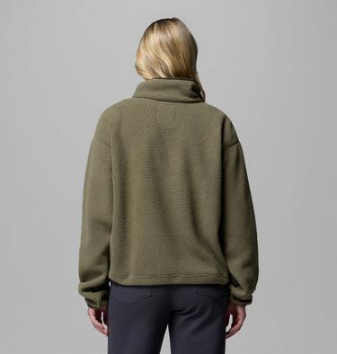 Women's Helvetia II Cropped Sherpa Half Snap Fleece, Color: Stone Green, Safari, image 19