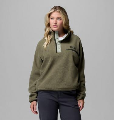 Helvetia II Cropped Half Snap Fleece, Color: Stone Green, Safari, image 13