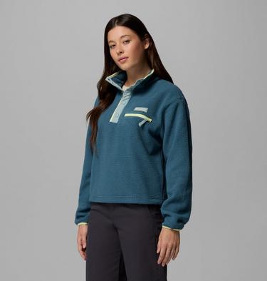 Women's Helvetia II Cropped Sherpa Half Snap Fleece, Color: Everblue, Crushed Blue, Citron Haze, image 4