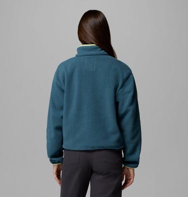 Women's Helvetia II Cropped Sherpa Half Snap Fleece, Color: Everblue, Crushed Blue, Citron Haze, image 3