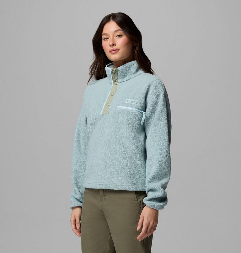 Women's Helvetia II Cropped Sherpa Half Snap Fleece, Color: Crushed Blue, Safari, Marine Light, image 4