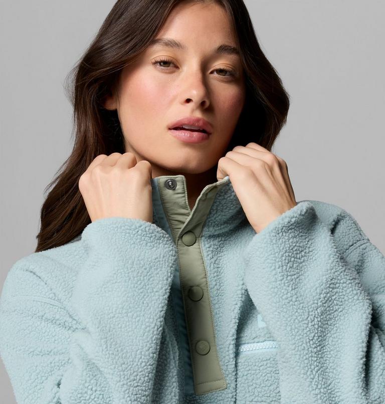 Women's Helvetia II Cropped Sherpa Half Snap Fleece, Color: Crushed Blue, Safari, Marine Light, image 5