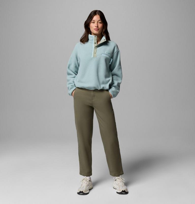 Women's Helvetia II Cropped Sherpa Half Snap Fleece, Color: Crushed Blue, Safari, Marine Light, image 2