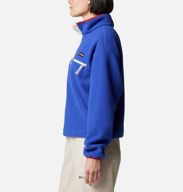 Women's Helvetia II Cropped Sherpa Half Snap Fleece, Color: Clematis Blue, image 35
