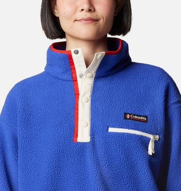 Women's Helvetia II Cropped Sherpa Half Snap Fleece, Color: Clematis Blue, image 36