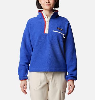 Women's Helvetia II Cropped Sherpa Half Snap Fleece, Color: Clematis Blue, image 33