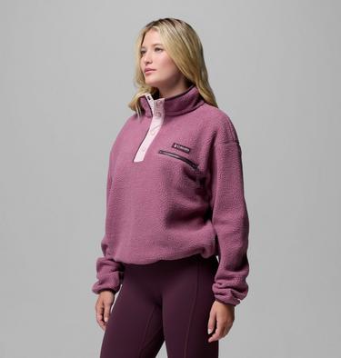 Women's Helvetia II Cropped Sherpa Half Snap Fleece, Color: Antique Mauve, Mineral Pink, image 12