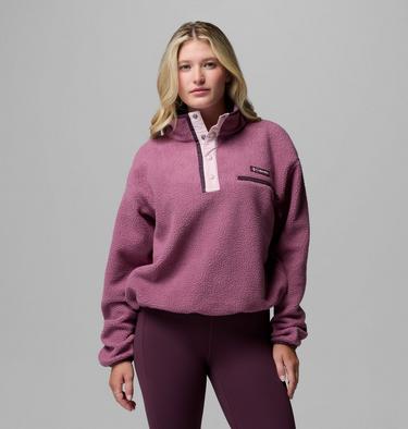 Helvetia II Cropped Half Snap Fleece, Color: Antique Mauve, Mineral Pink, image 7