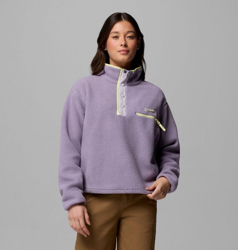 Women's Helvetia II Cropped Sherpa Half Snap Fleece, Color: Shale Purple, Lavender Pearl, Citron Haz, image 1
