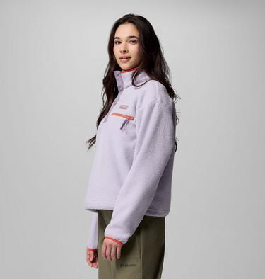 Women's Helvetia II Cropped Sherpa Half Snap Fleece, Color: Lavender Pearl, Shale Purple, Zing, image 8