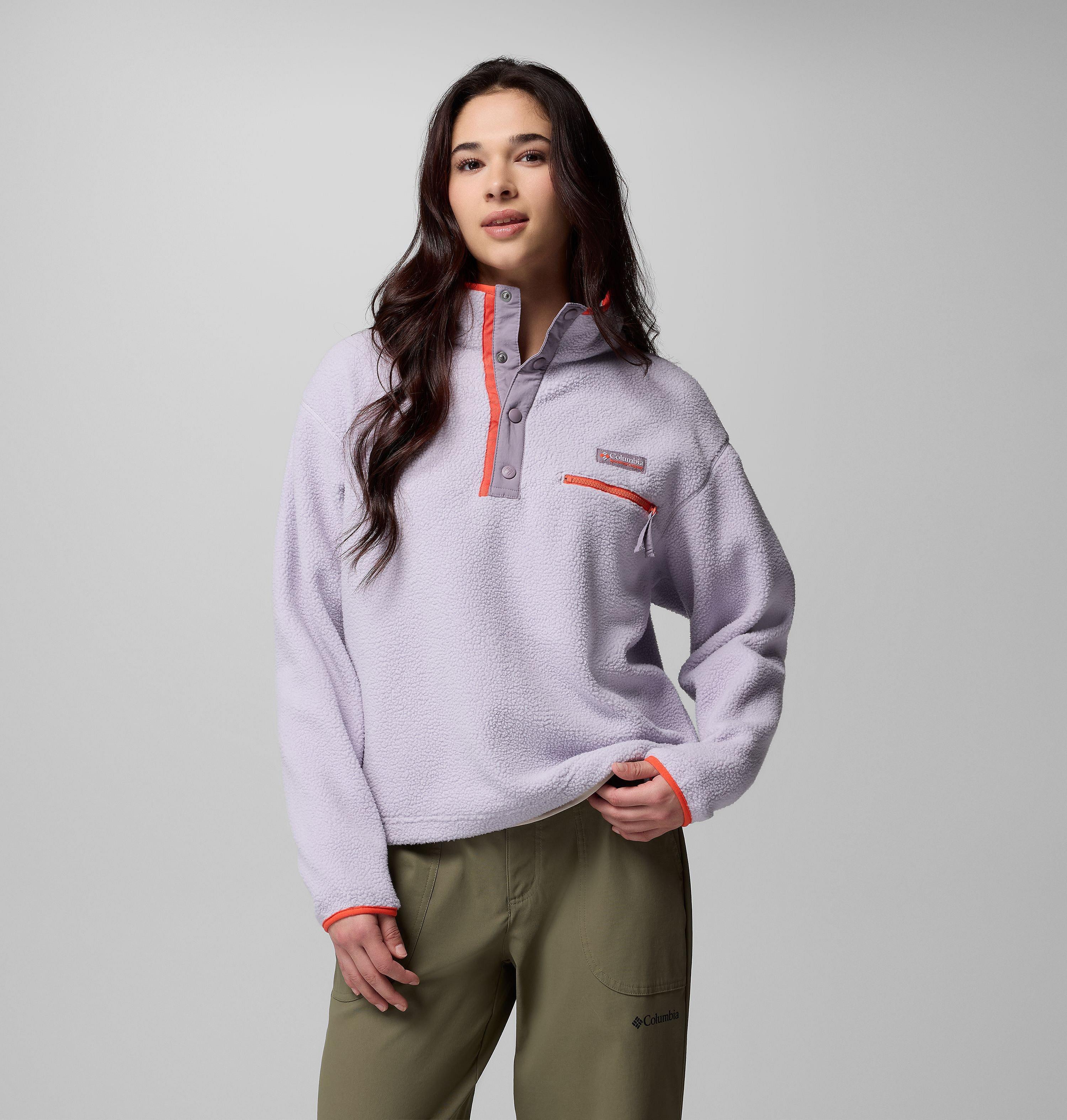 Columbia Sportswear Women's Purple Columbia - Helvetia™ Ii Cropped Sherpa Half Snap Fleece - Lavender Pearl, Shale Zing Extra Large