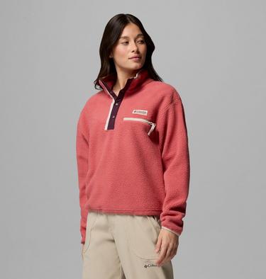 Women's Helvetia II Cropped Sherpa Half Snap Fleece, Color: Washed Red, Moonvista, Dark Stone, image 20