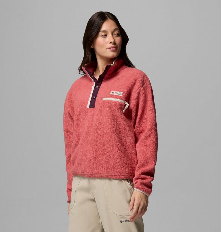 Women's Helvetia II Cropped Sherpa Half Snap Fleece, Color: Washed Red, Moonvista, Dark Stone, image 4