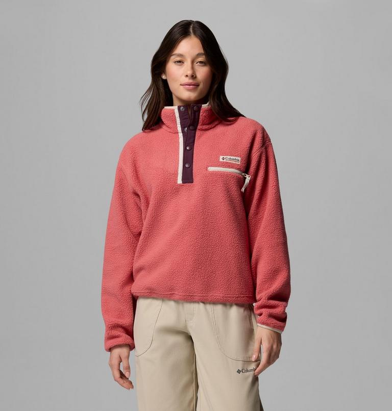 Women's Helvetia II Cropped Sherpa Half Snap Fleece, Color: Washed Red, Moonvista, Dark Stone, image 1
