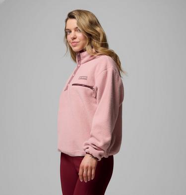 Women's Helvetia II Cropped Sherpa Half Snap Fleece, Color: Eraser Pink, Fig, Rich Wine, image 12