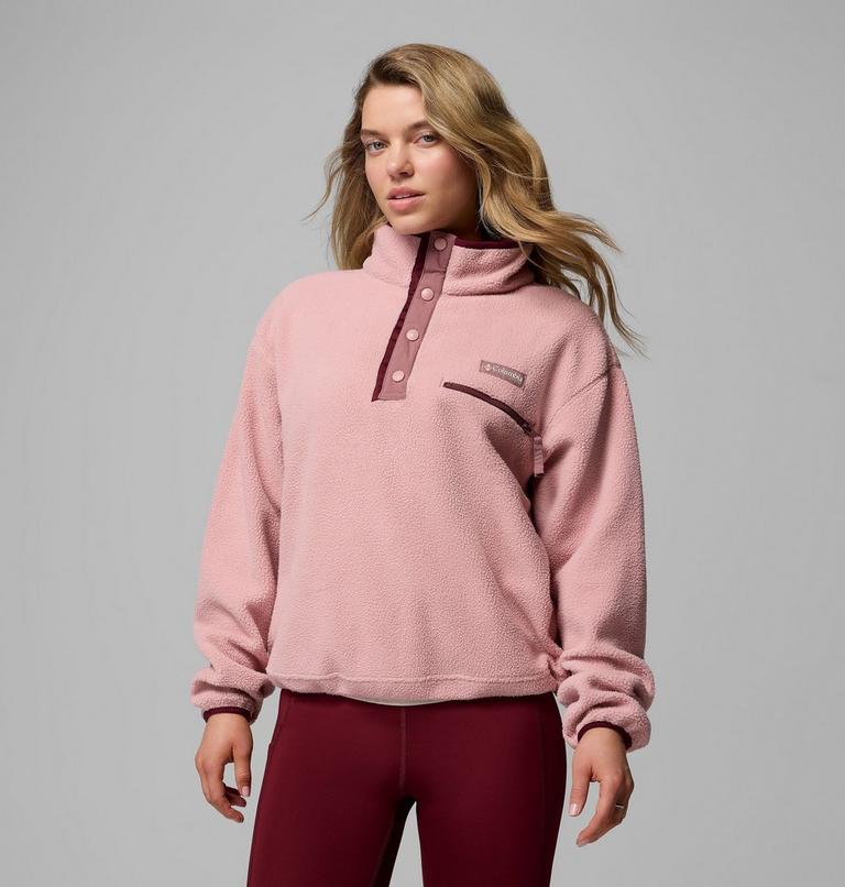 Helvetia II Cropped Half Snap Fleece, Color: Eraser Pink, Fig, Rich Wine, image 1