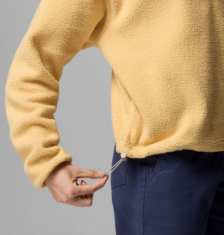 Women's Helvetia II Cropped Sherpa Half Snap Fleece, Color: Sand Dune, Dark Stone, Ancient Fossil, image 6