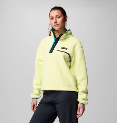 Women's Helvetia II Cropped Sherpa Half Snap Fleece, Color: Citron Haze, Black, Compass Blue, image 4