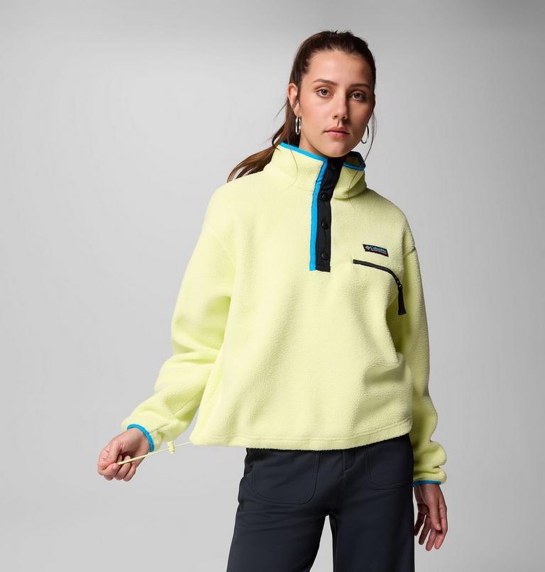 Women's Helvetia II Cropped Sherpa Half Snap Fleece, Color: Citron Haze, Black, Compass Blue, image 6