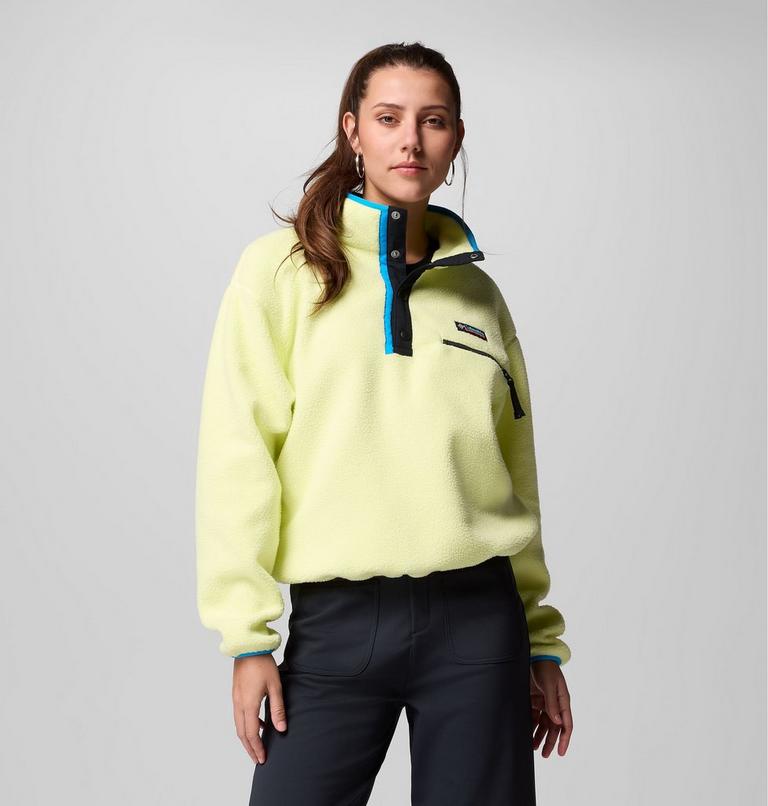 Women's Helvetia II Cropped Sherpa Half Snap Fleece, Color: Citron Haze, Black, Compass Blue, image 1