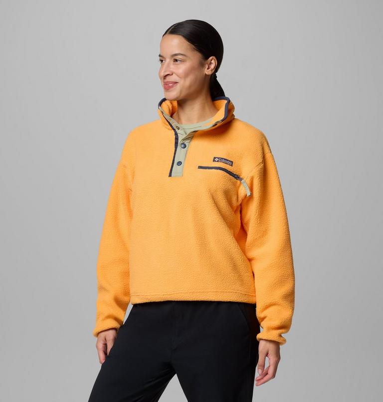 Women's Helvetia II Cropped Sherpa Half Snap Fleece, Color: Summer Orange, image 3