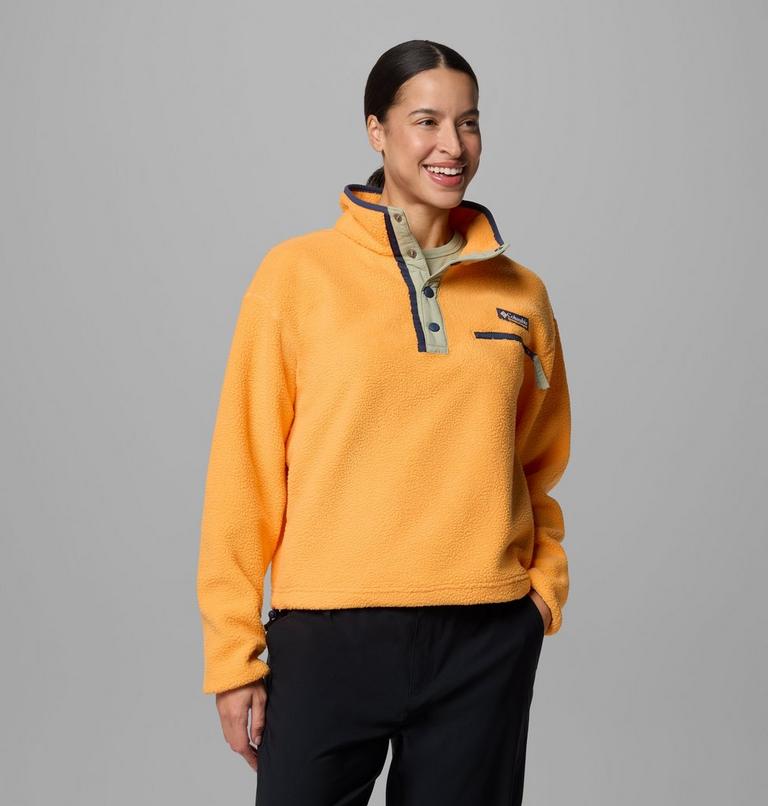 Women's Helvetia II Cropped Sherpa Half Snap Fleece, Color: Summer Orange, image 1