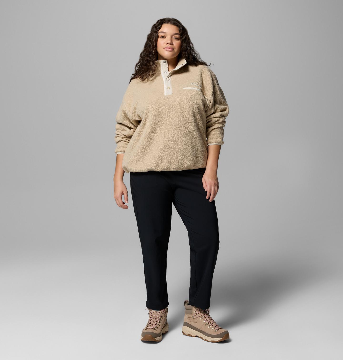 Женский свитер Columbia Helvetia II Cropped Half Snap Fleece Pullover - Plus Size, цвет: Серо-бежевый / Белый — фото 2