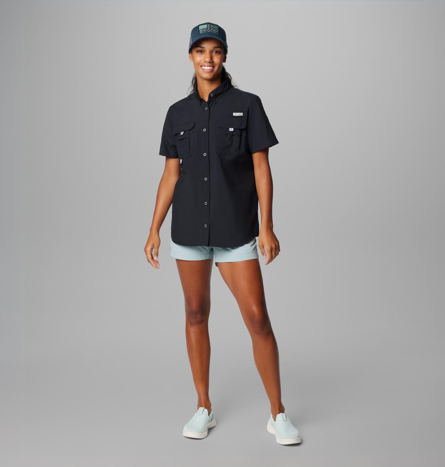 Женская рубашка Columbia PFG Bahama II Short Sleeve, цвет: Чёрный — фото 2