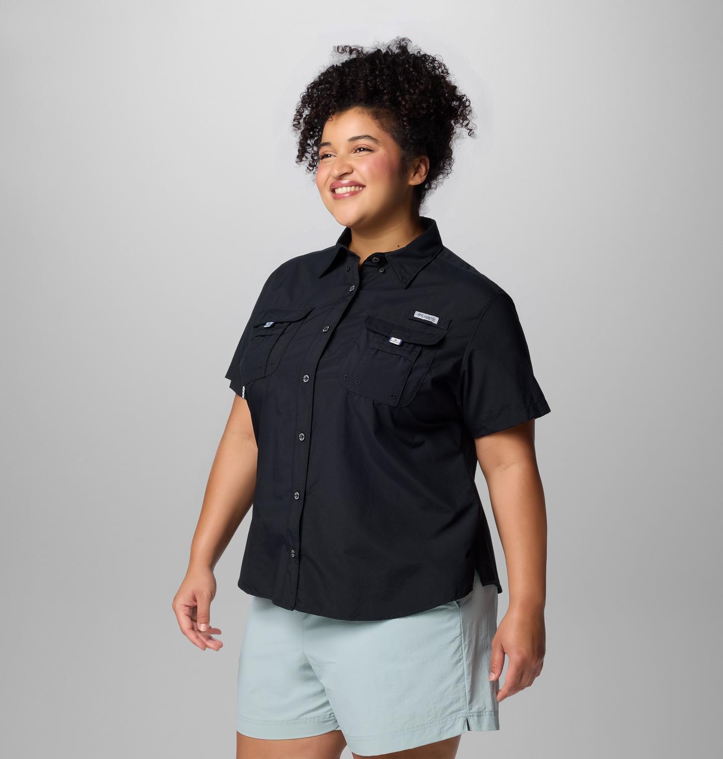 Женская рубашка Columbia PFG Bahama Short Sleeve Shirt - Plus Size, цвет: Чёрный — фото 3