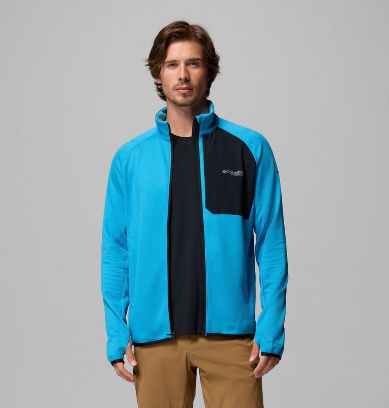 Men's Triple Canyon II Grid Fleece Jacket, Color: Compass Blue Heather, Black, image 5