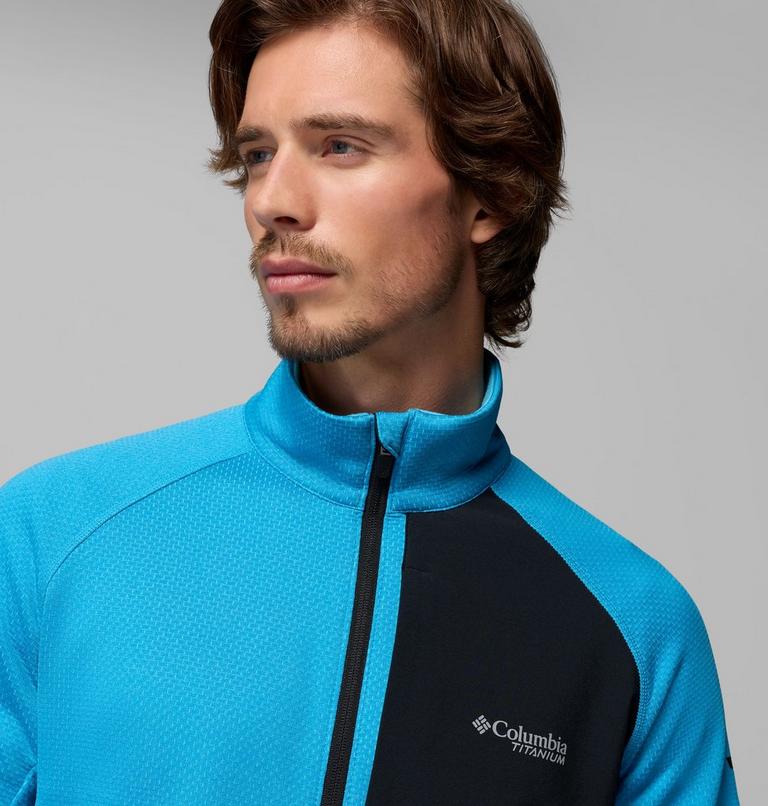Men's Triple Canyon II Grid Fleece Jacket, Color: Compass Blue Heather, Black, image 6