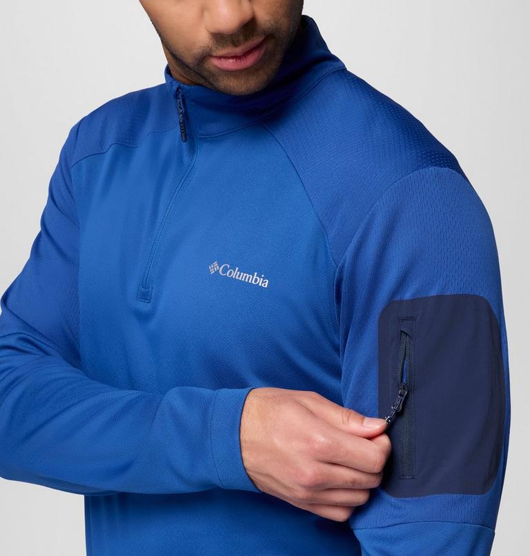 Men's Columbia Tech Half zip Knit Sweatshirt, Color: Mtn Blue, Coll Navy, image 6