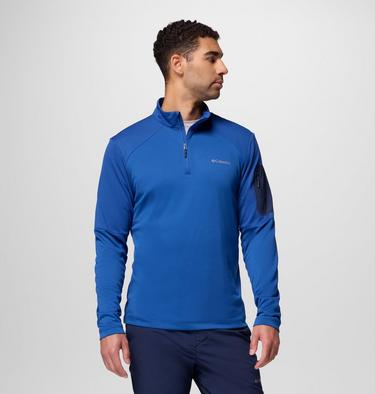 Men's Columbia Tech Half zip Knit Sweatshirt, Color: Mtn Blue, Coll Navy, image 5