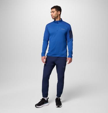 Men's Columbia Tech Half zip Knit Sweatshirt, Color: Mtn Blue, Coll Navy, image 6