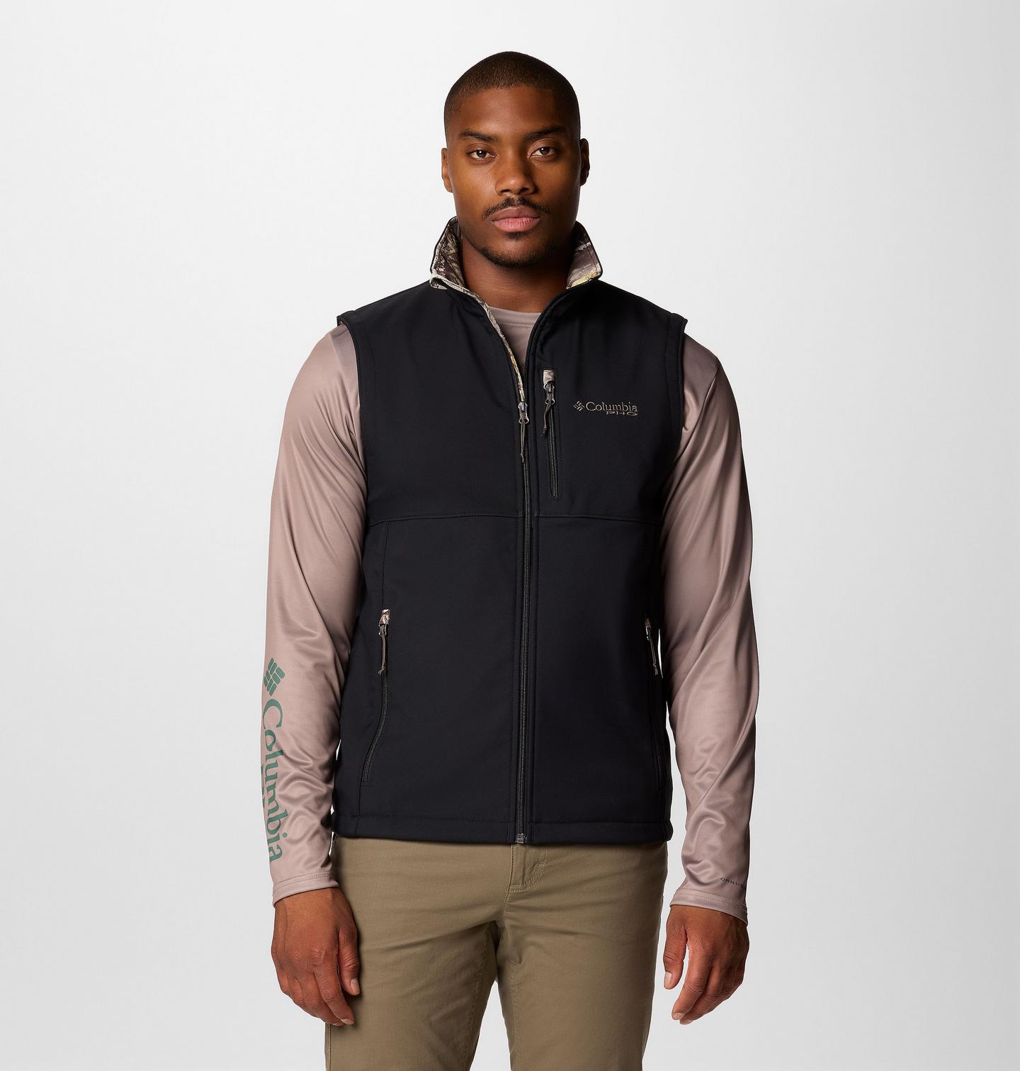 Мужской жилет Columbia PHG Ascender II Softshell Vest, цвет: Чёрный / Камуфляж — фото 1