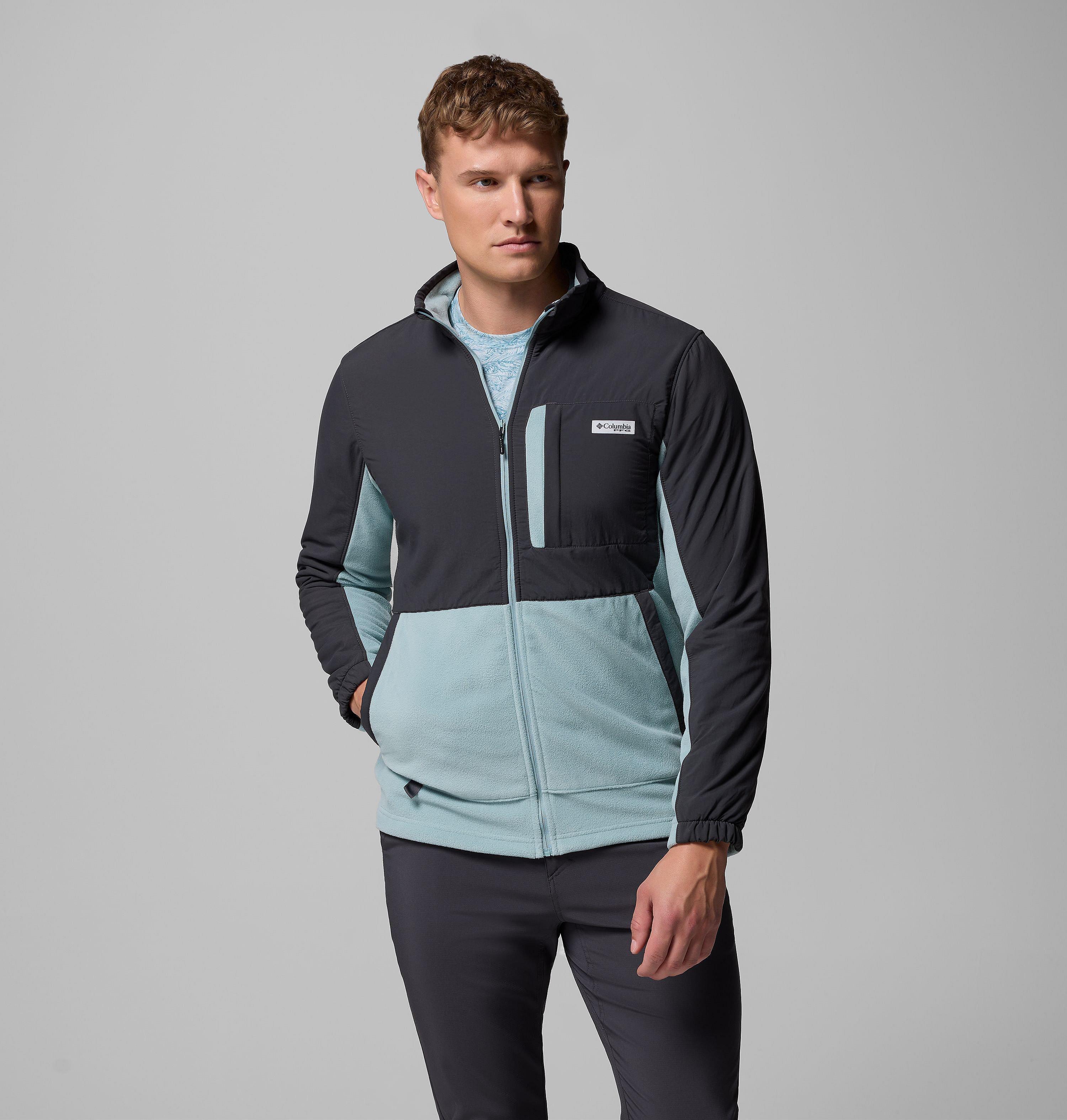 Columbia Sportswear Men's Black Columbia - Pfg Uncharted™ Fleece Jacket - Shark, Crushed Blue Medium