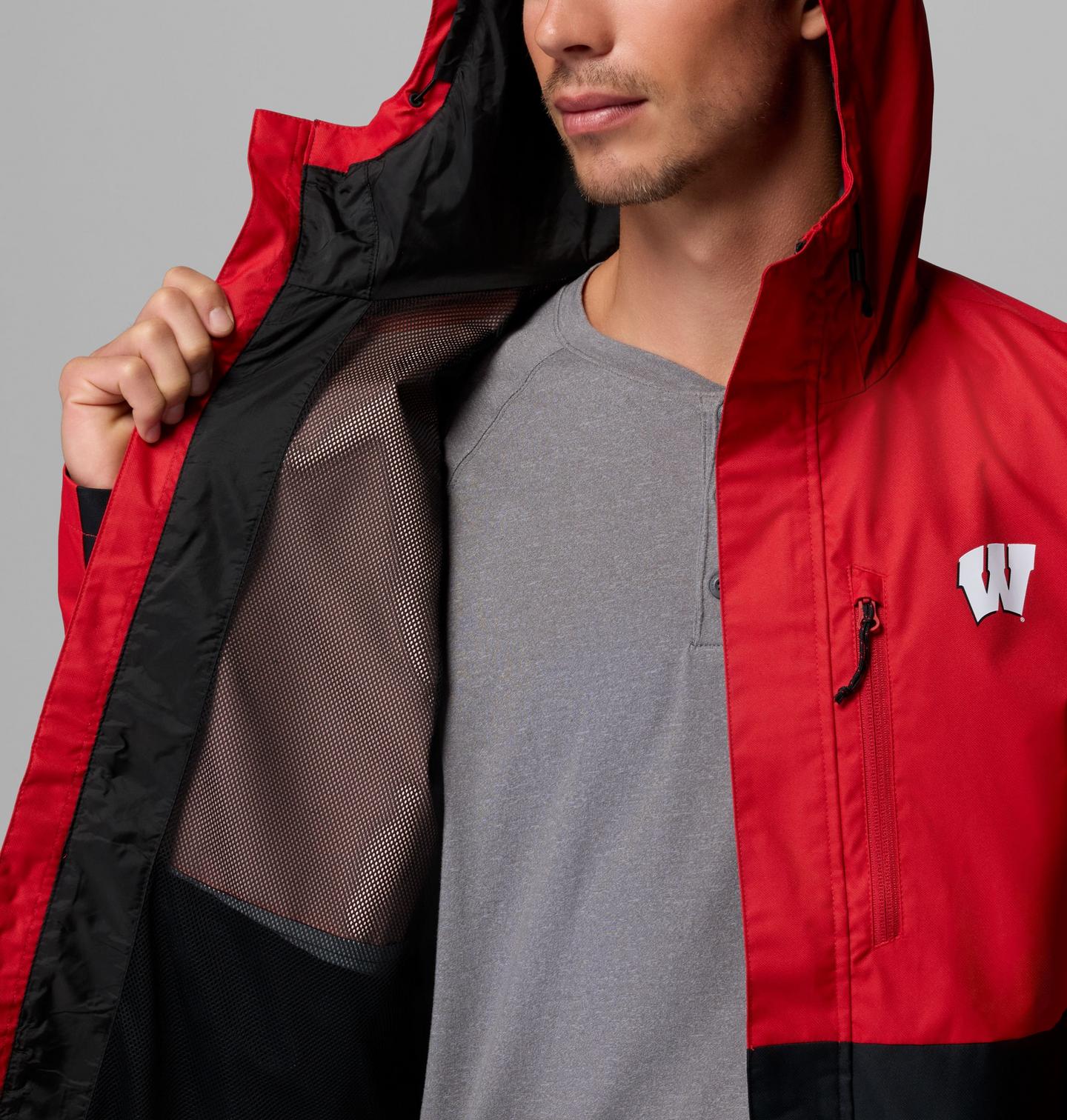 Мужская куртка Columbia Collegiate Field Bound Jacket - Wisconsin, цвет: Красный / Чёрный — фото 3