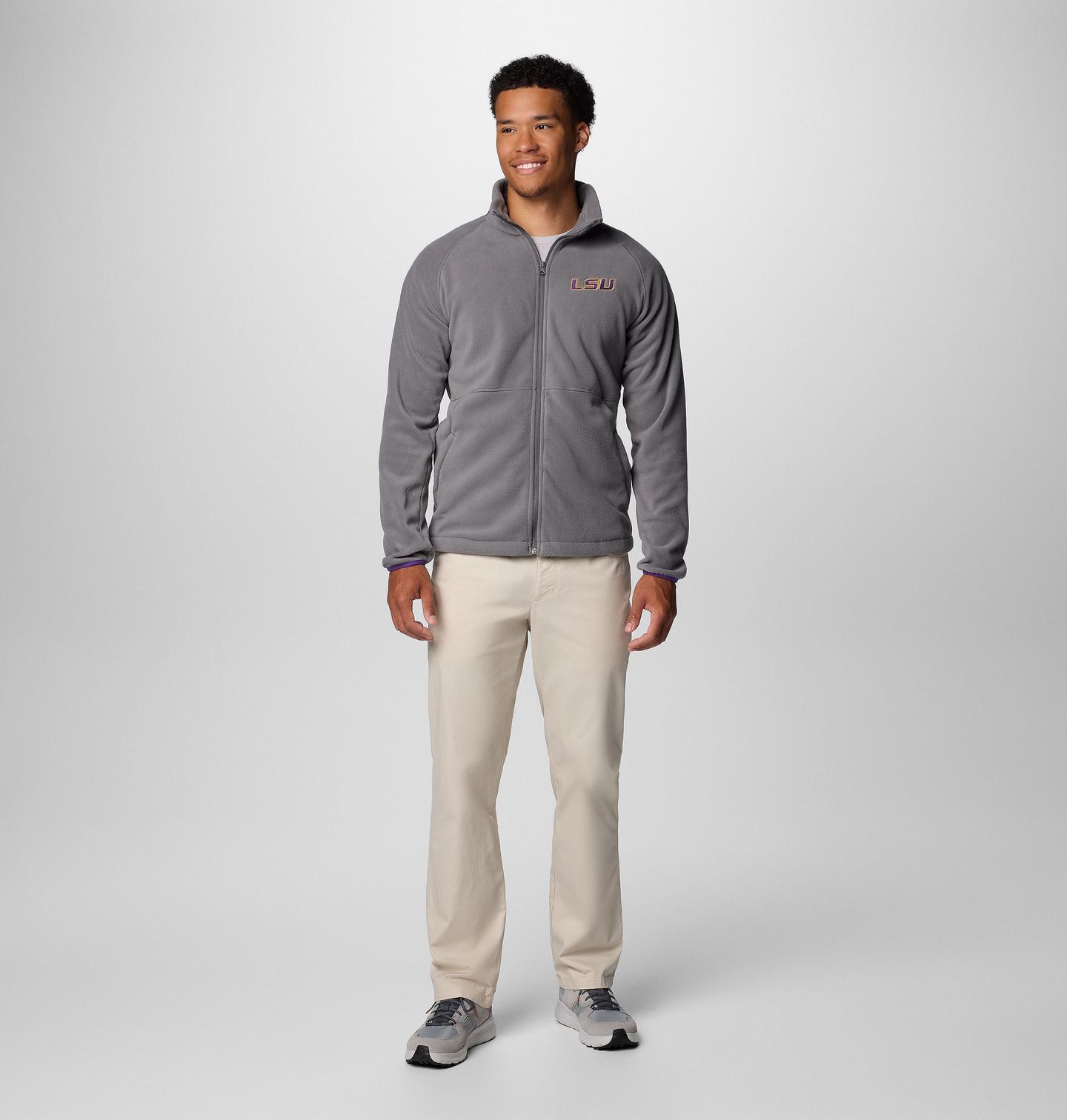 Мужская куртка Columbia Collegiate Flanker IV Fleece Jacket - LSU, цвет: Серый / Фиолетовый — фото 2